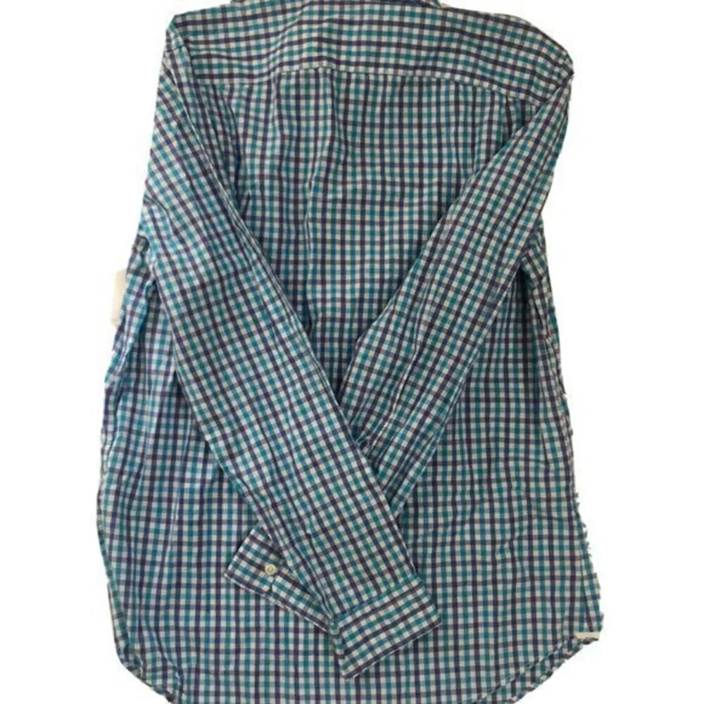 Gap Mens Shirt Large Slim Fit Cotton Blue Gingham - Picture 3 of 14